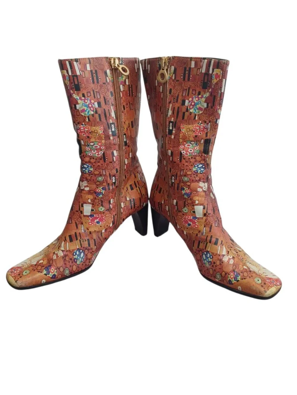 ICON Gustav Klimt “The Kiss” Leather Mid-Calf Boots Wearable Art  Size 5.5M - Picture 8 of 8